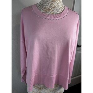 DKNY Women's  Barbie‎ Pink Sweater Silver Studs Accent  S Warm Cozy Coquette